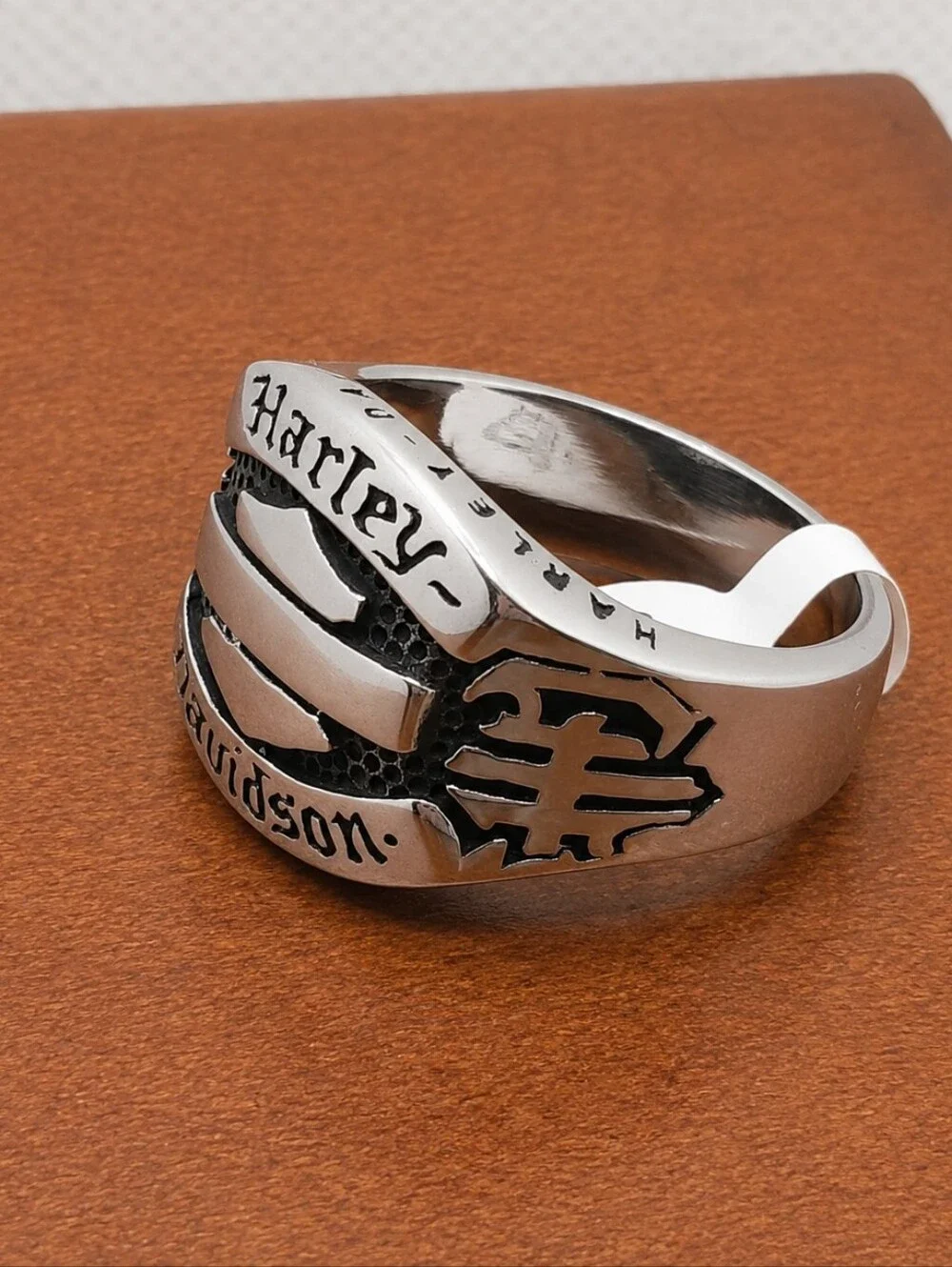 Harley-Davidson Stainless Steel and Black Engraved Logo Ring
